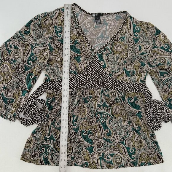 Carole Little Paisley Flared Slv‎ Liquid Knit Tie Back Blouse XL Boho Preppy Y2K - Picture 8 of 9